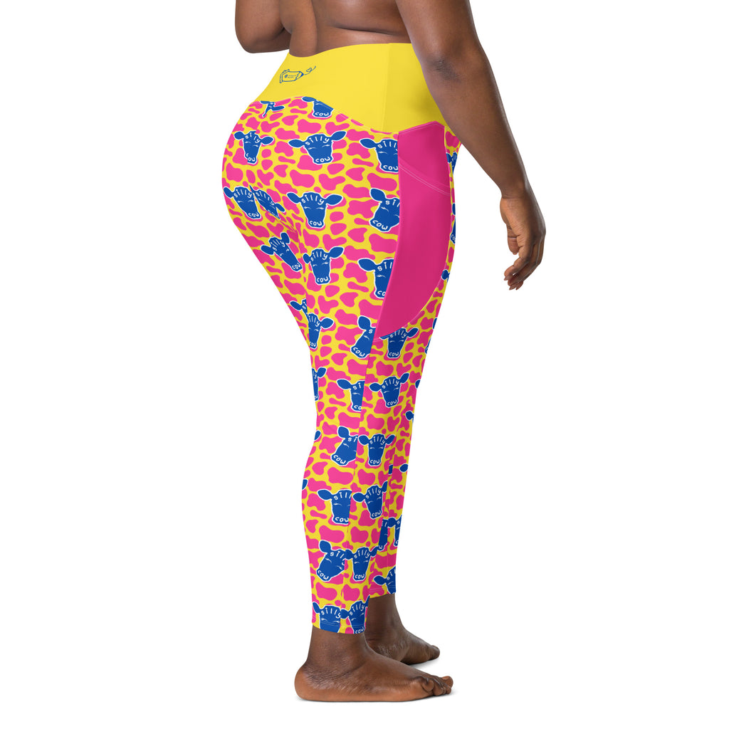 RECYCLED High Waist Pocket Leggings - 'Silly Cow'