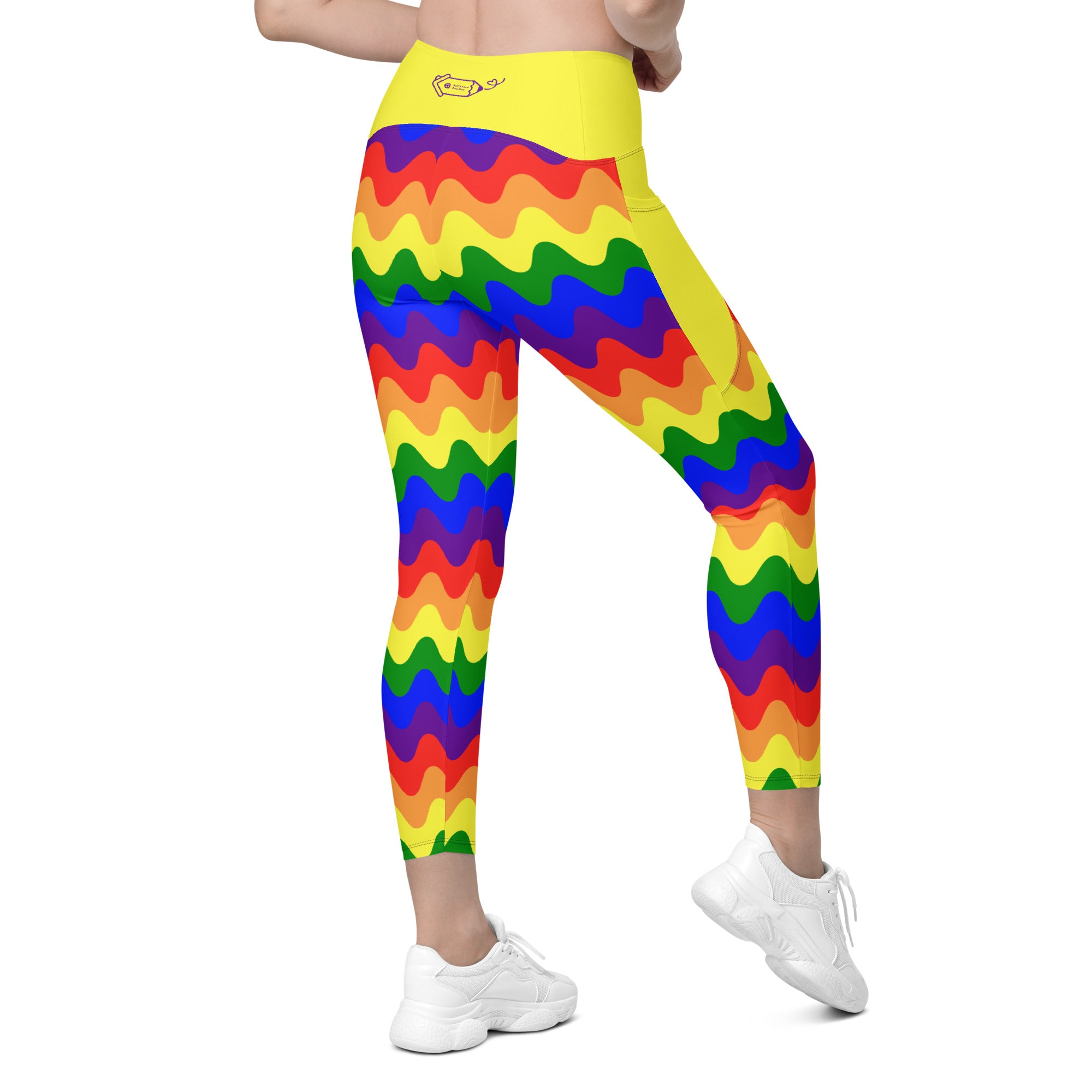 RECYCLED High Waist Pocket Leggings - 'Rainbow Waves'