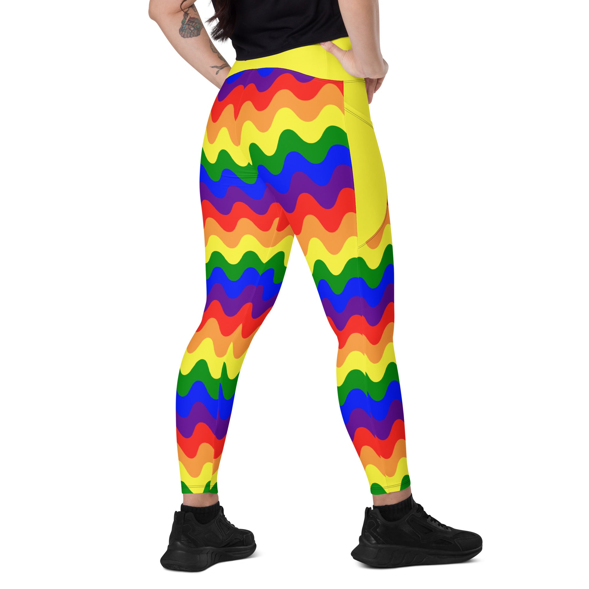 RECYCLED High Waist Pocket Leggings - 'Rainbow Waves'