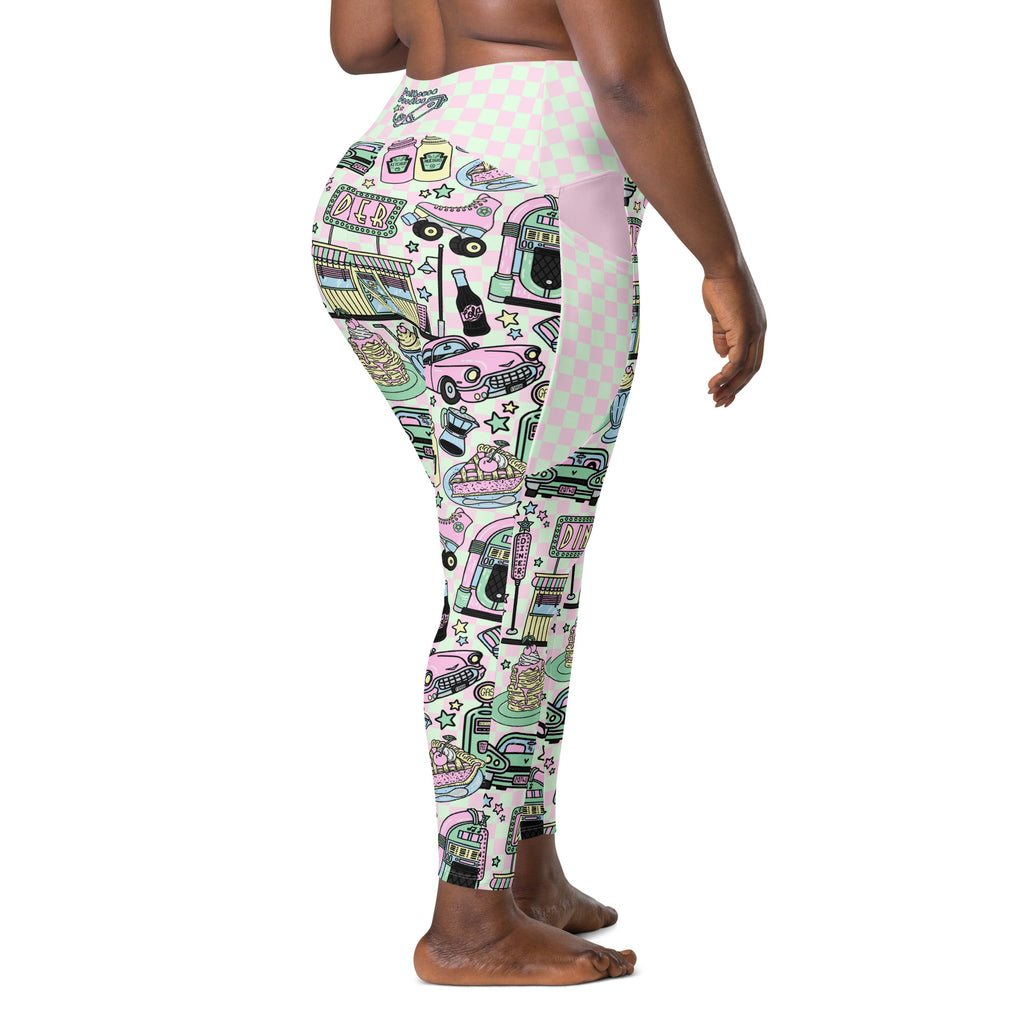RECYCLED High Waist Pocket Leggings - 'Bubblegum Diner'