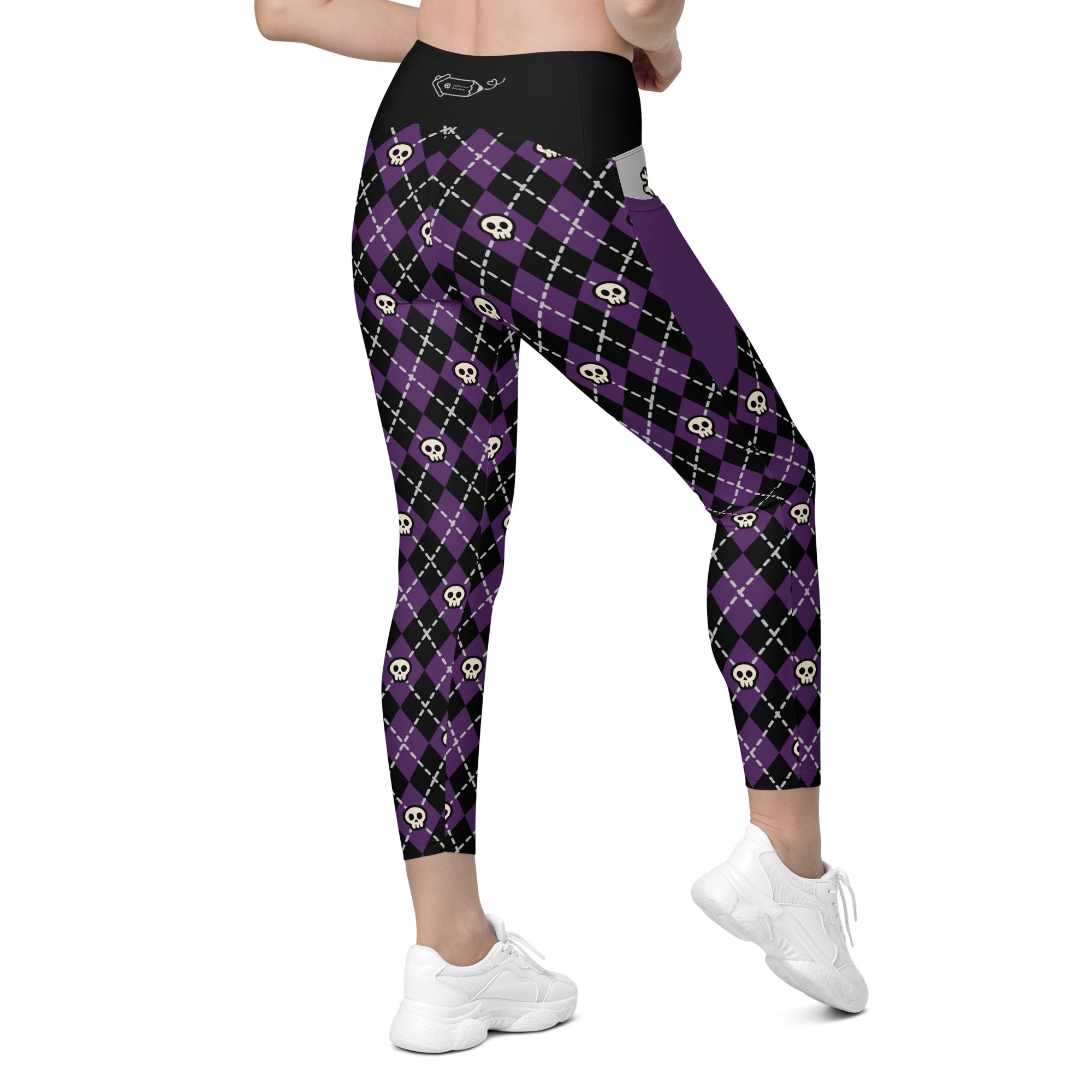 RECYCLED High Waist Pocket Leggings - 'Diamond Skulls'