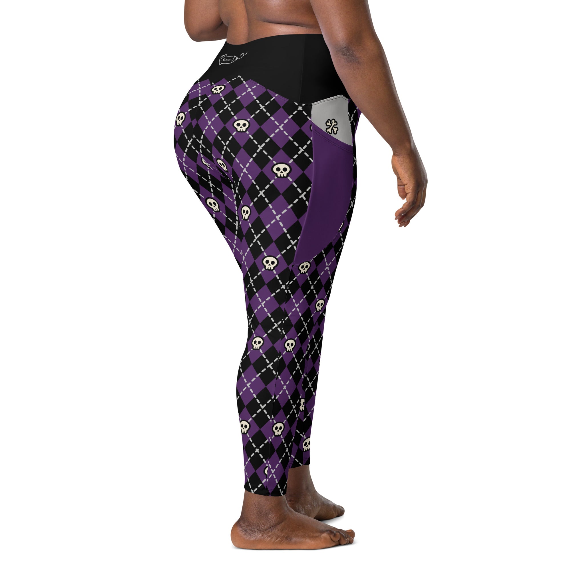 RECYCLED High Waist Pocket Leggings - 'Diamond Skulls'