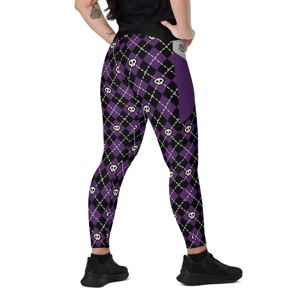 RECYCLED High Waist Pocket Leggings - 'Diamond Skulls'