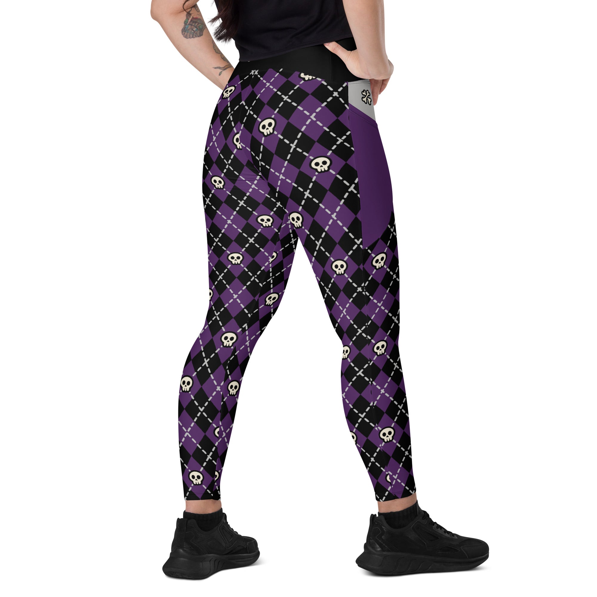 RECYCLED High Waist Pocket Leggings - 'Diamond Skulls'