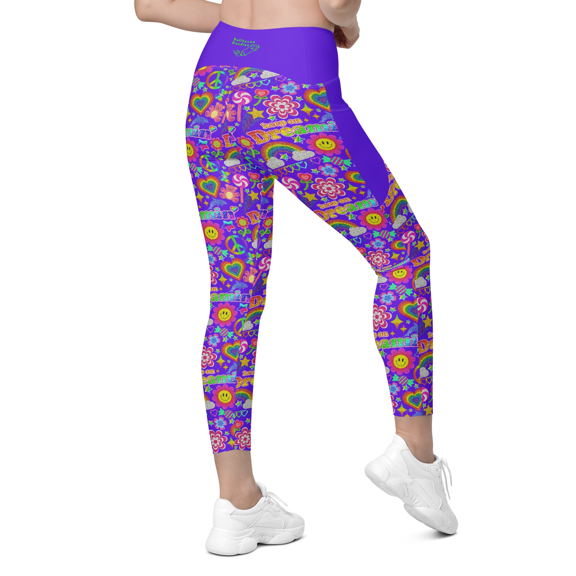 RECYCLED High Waist Pocket Leggings - 'Glitter Stickers'