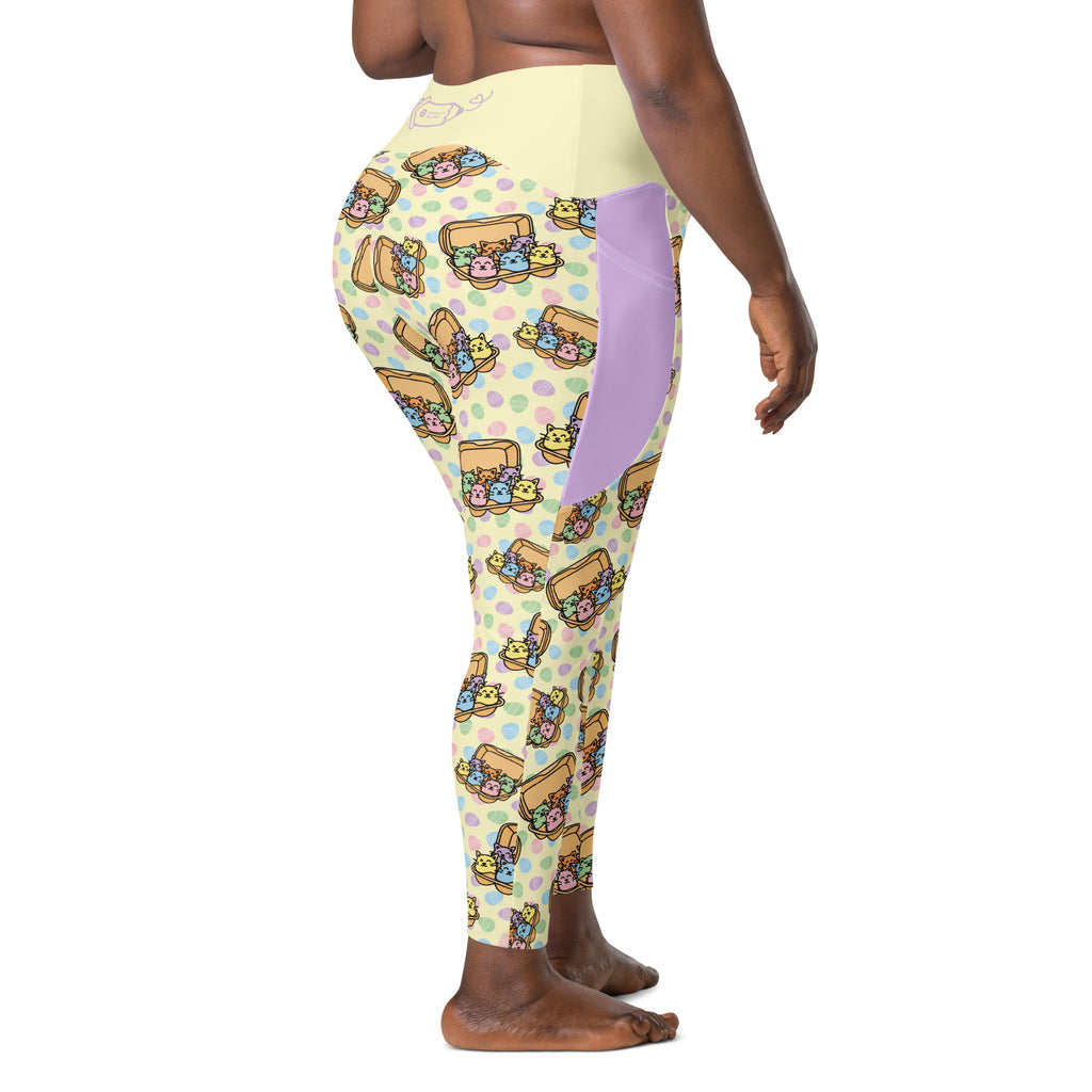 RECYCLED High Waist Pocket Leggings - 'Easter Kittens'