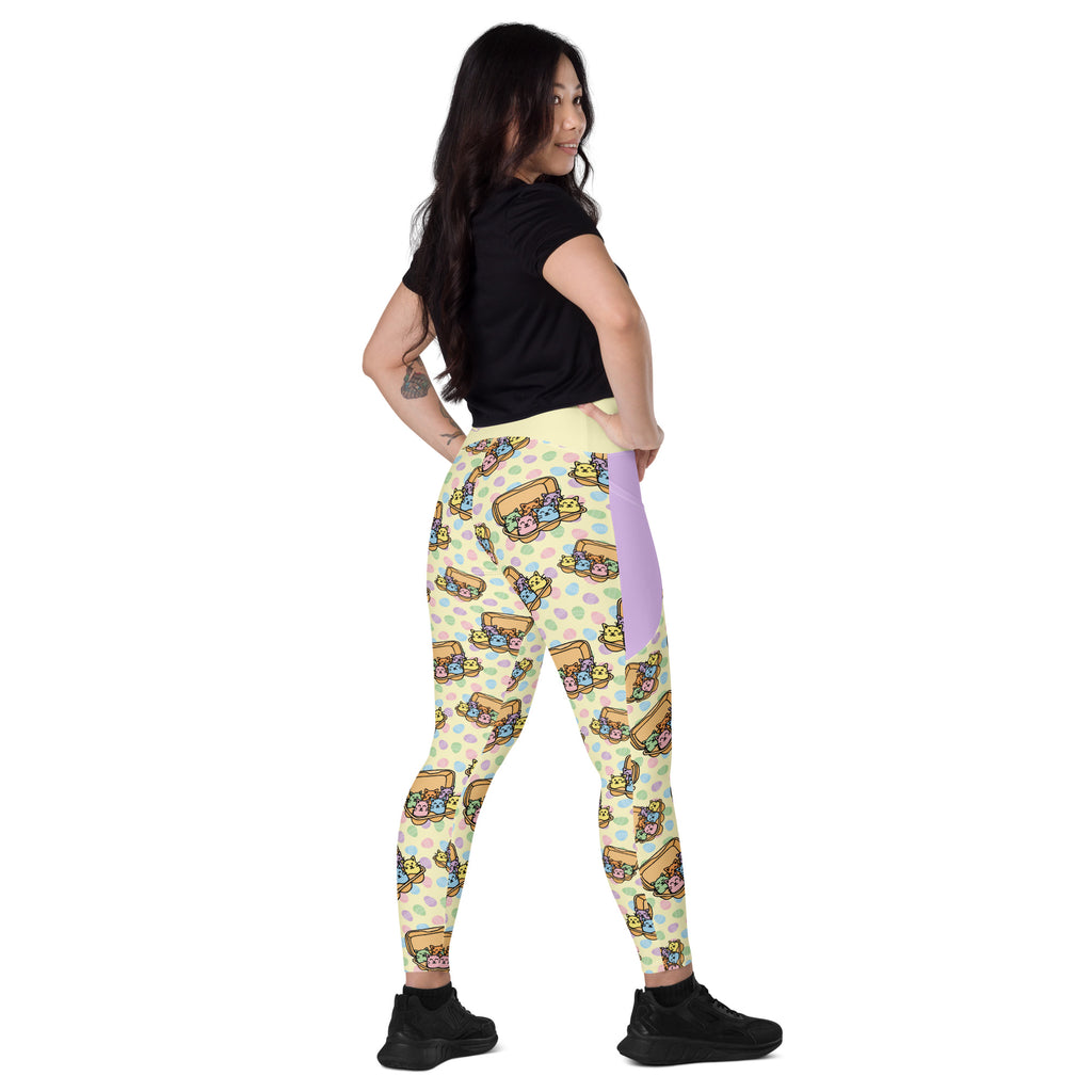 RECYCLED High Waist Pocket Leggings - 'Easter Kittens'