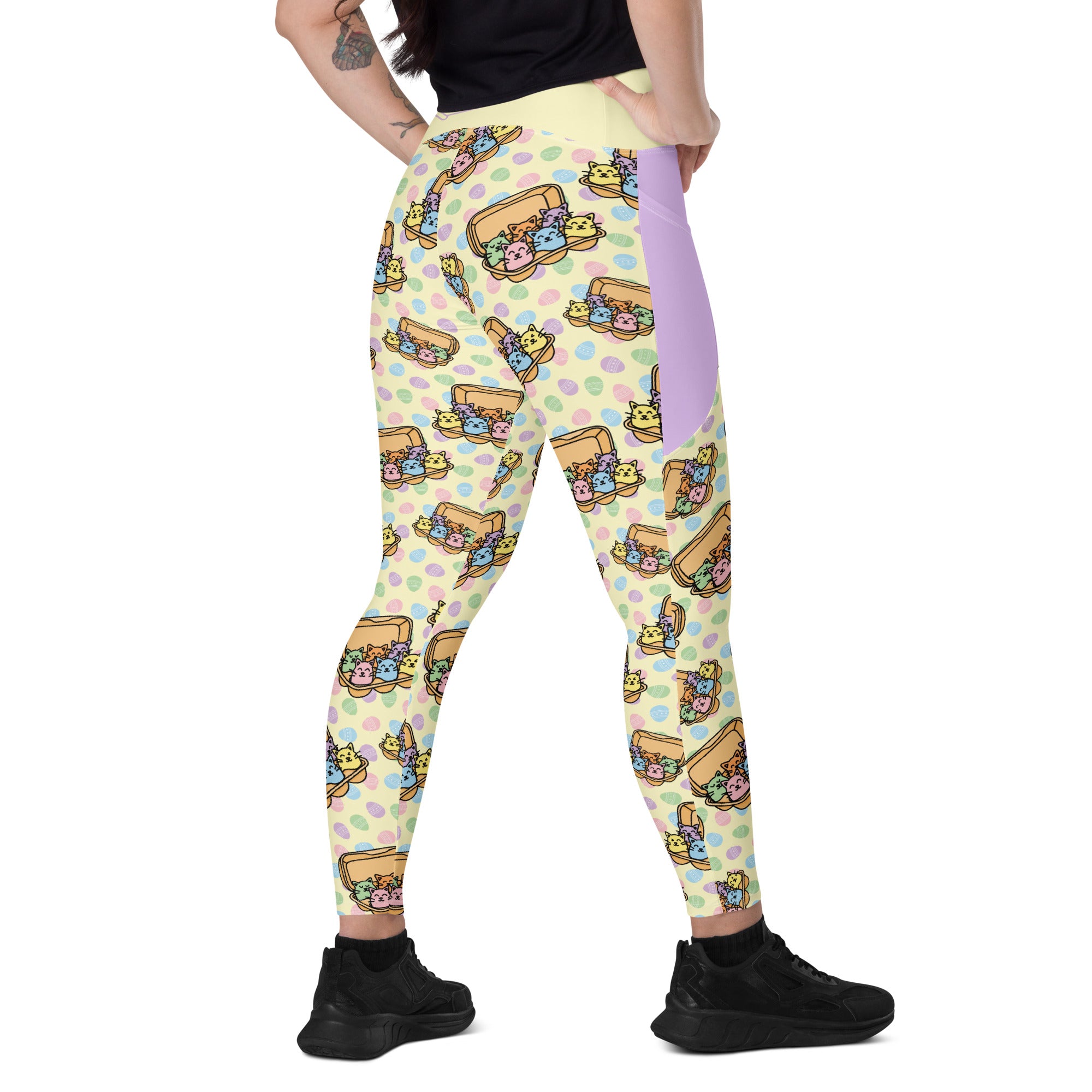 RECYCLED High Waist Pocket Leggings - 'Easter Kittens'
