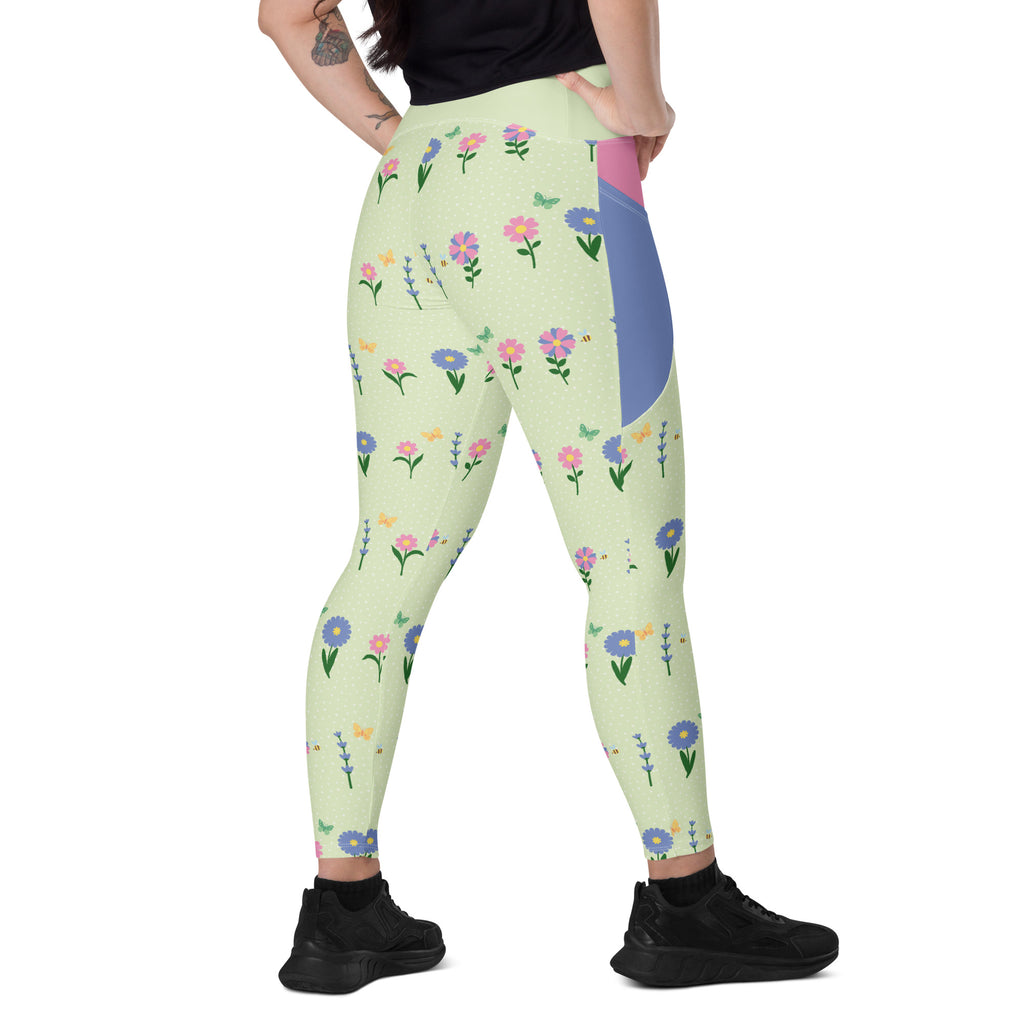 RECYCLED High Waist Pocket Leggings - 'Spring Stems'