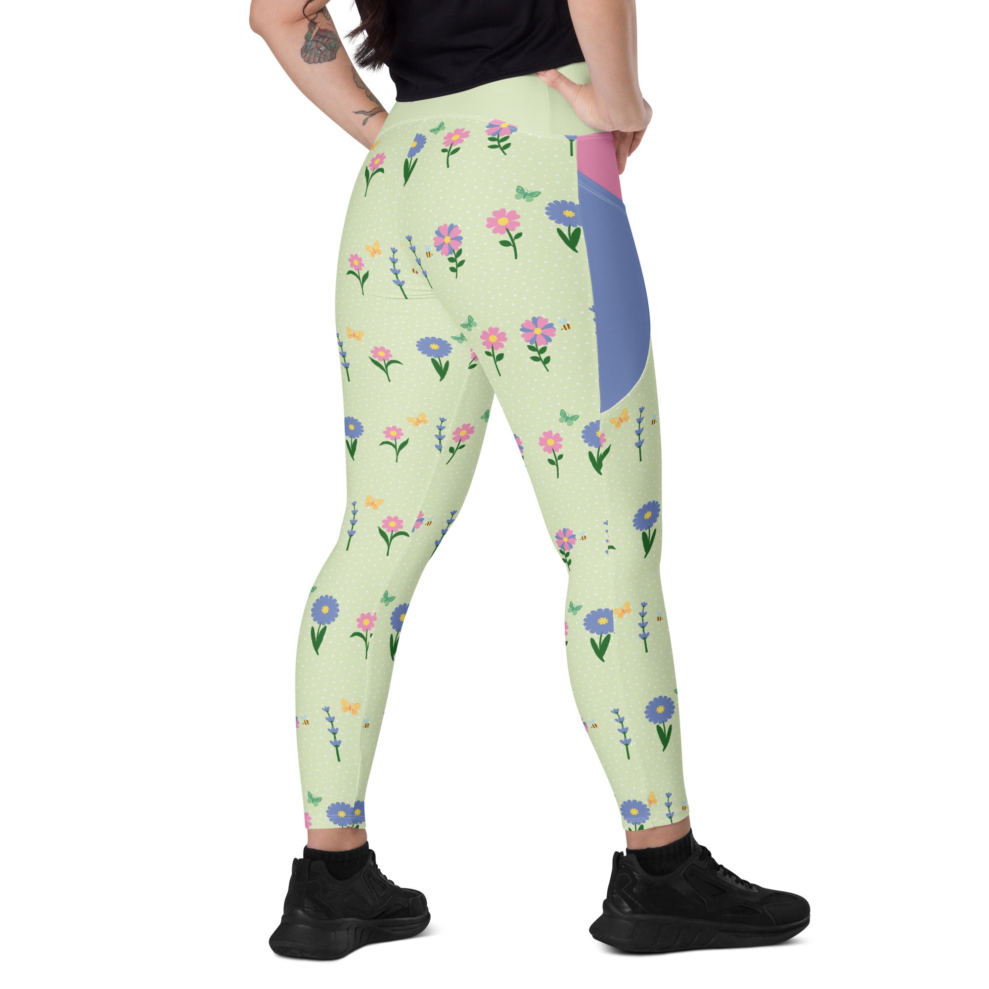 RECYCLED High Waist Pocket Leggings - 'Spring Stems'