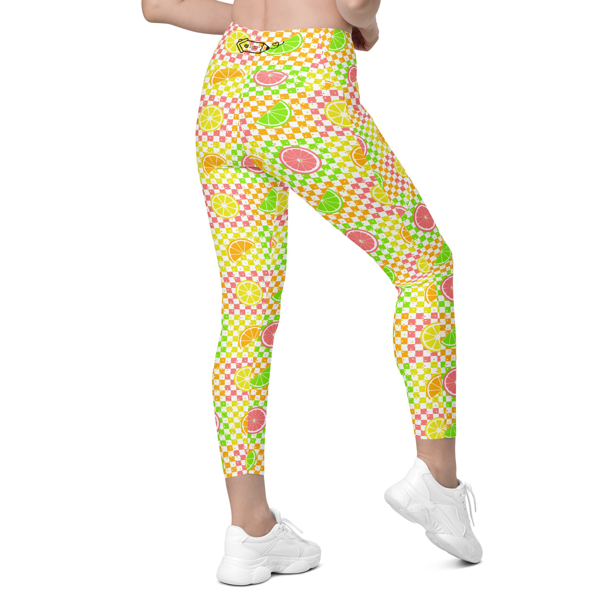 RECYCLED High Waist Pocket Leggings - 'Citrus Squares'