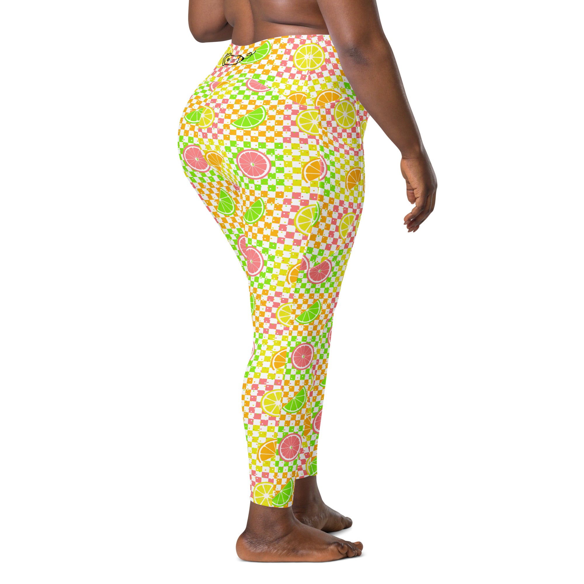 RECYCLED High Waist Pocket Leggings - 'Citrus Squares'