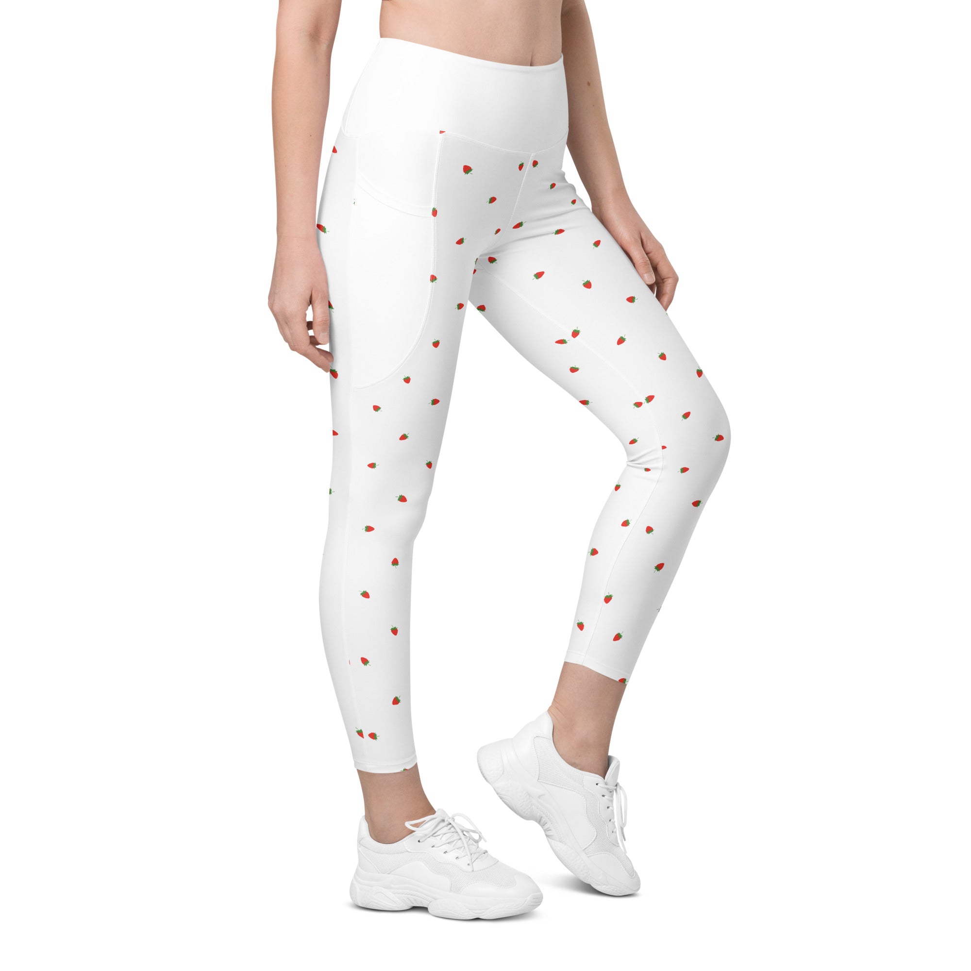 RECYCLED High Waist Pocket Leggings - 'Strawberry Picking'
