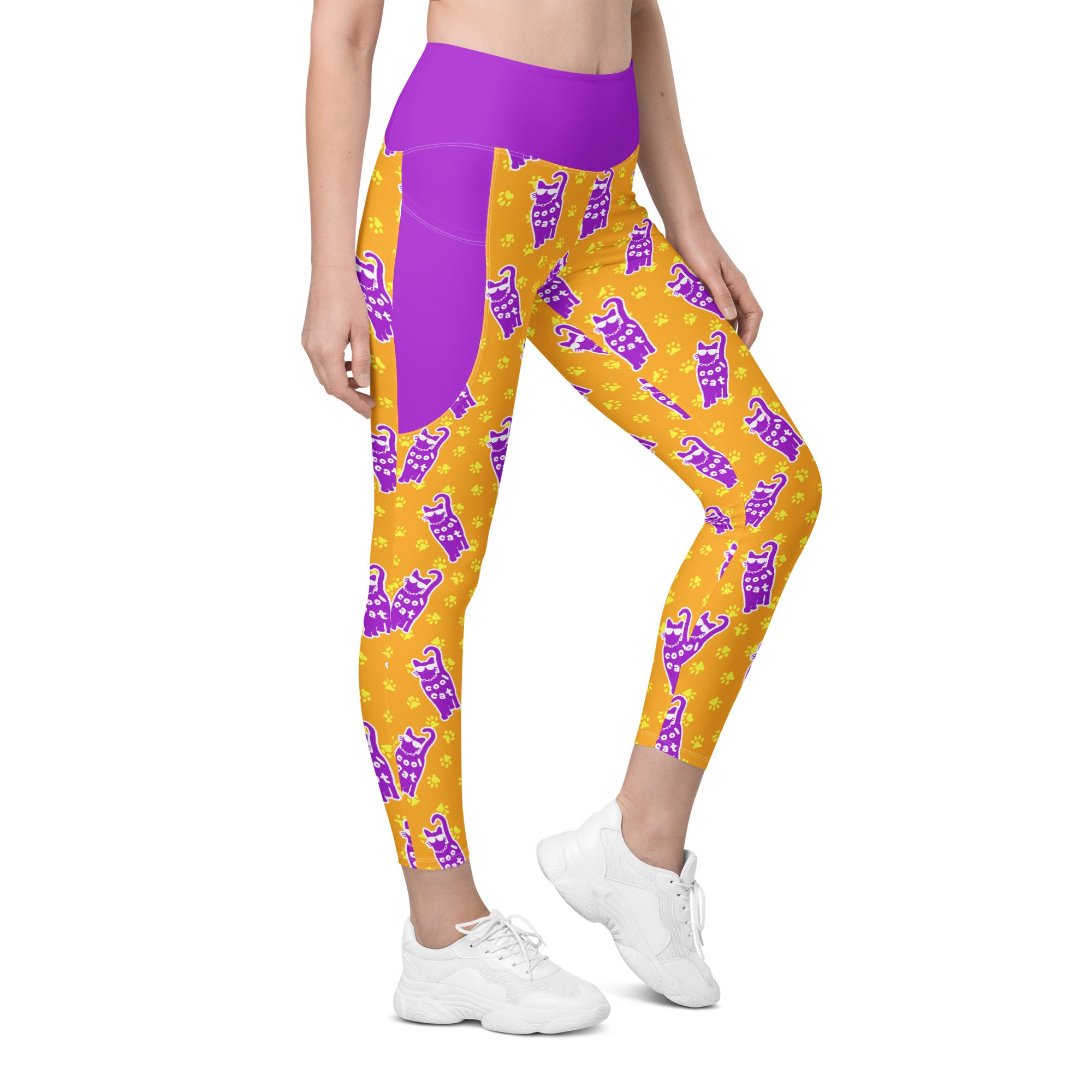 RECYCLED High Waist Pocket Leggings - 'Cool Cat'