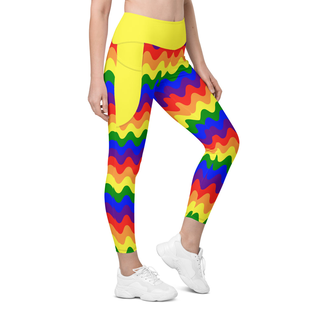 RECYCLED High Waist Pocket Leggings - 'Rainbow Waves'