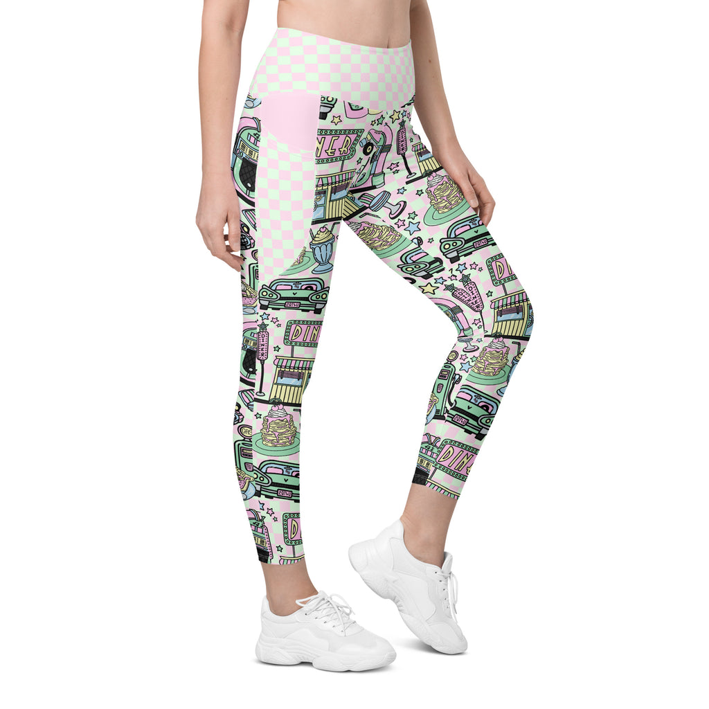 RECYCLED High Waist Pocket Leggings - 'Bubblegum Diner'