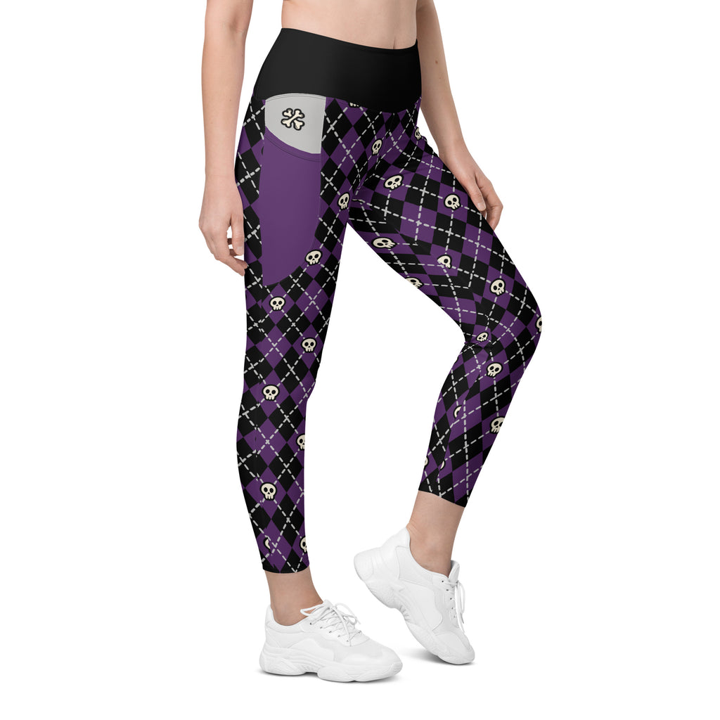 RECYCLED High Waist Pocket Leggings - 'Diamond Skulls'