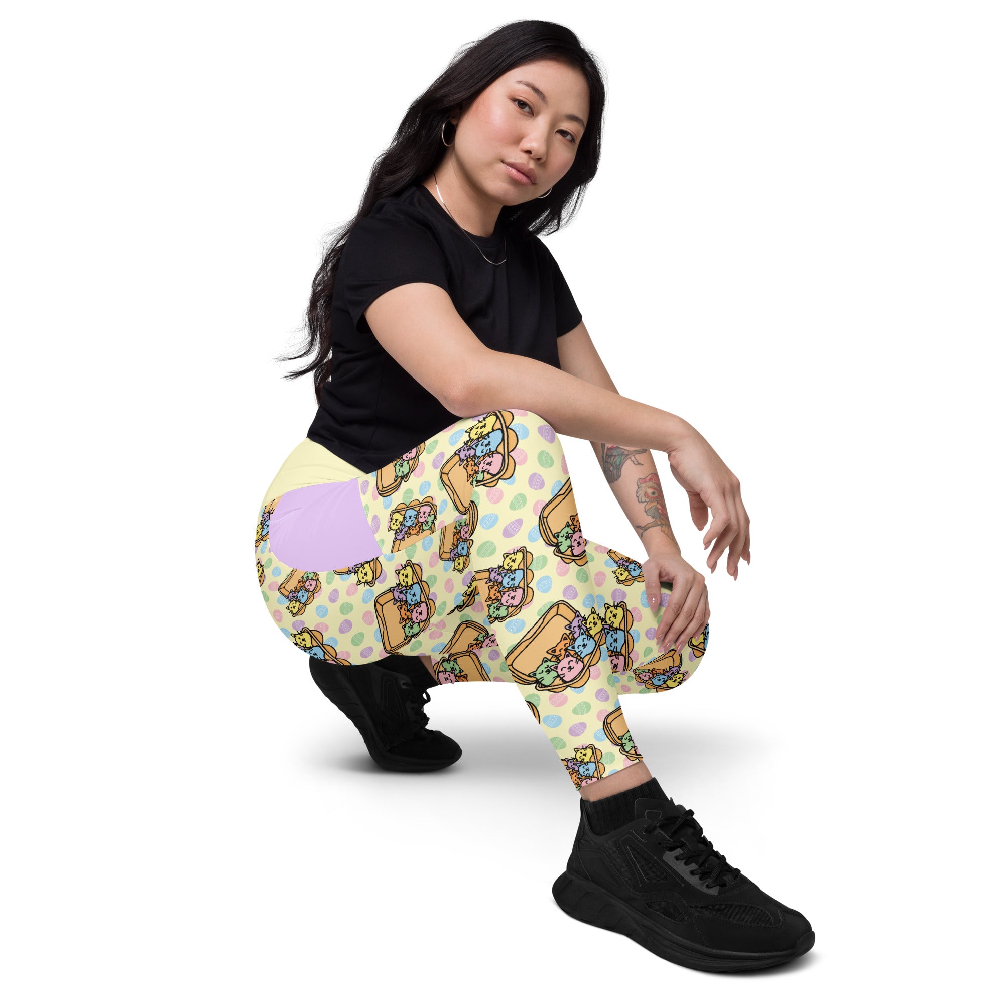 RECYCLED High Waist Pocket Leggings - 'Easter Kittens'