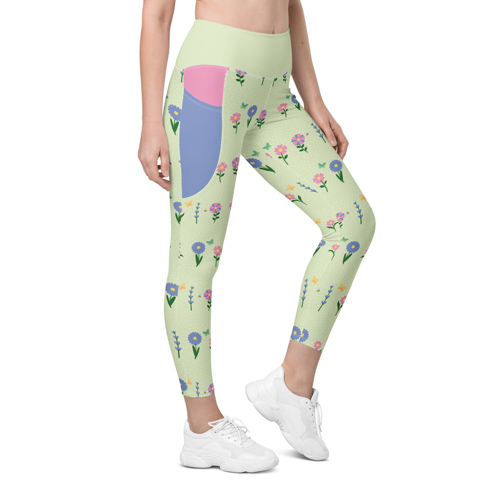 RECYCLED High Waist Pocket Leggings - 'Spring Stems'