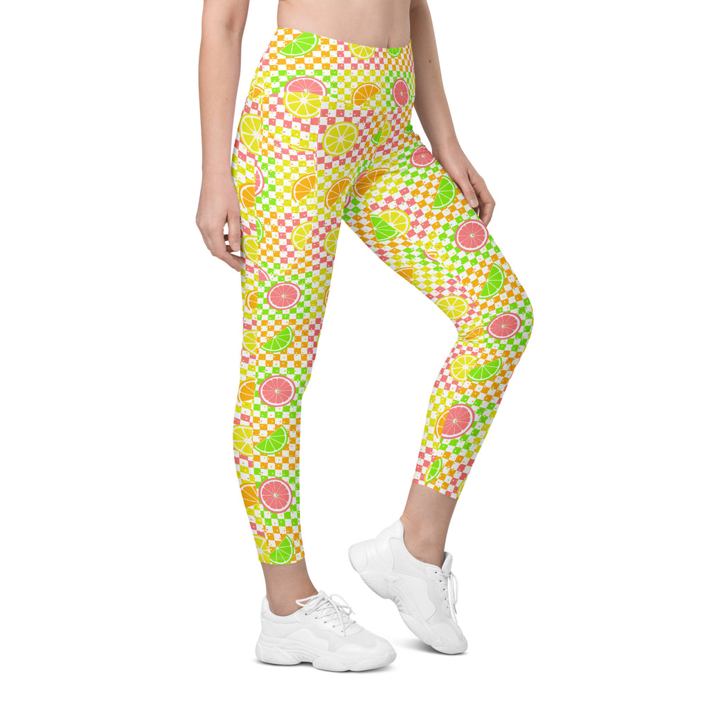RECYCLED High Waist Pocket Leggings - 'Citrus Squares'