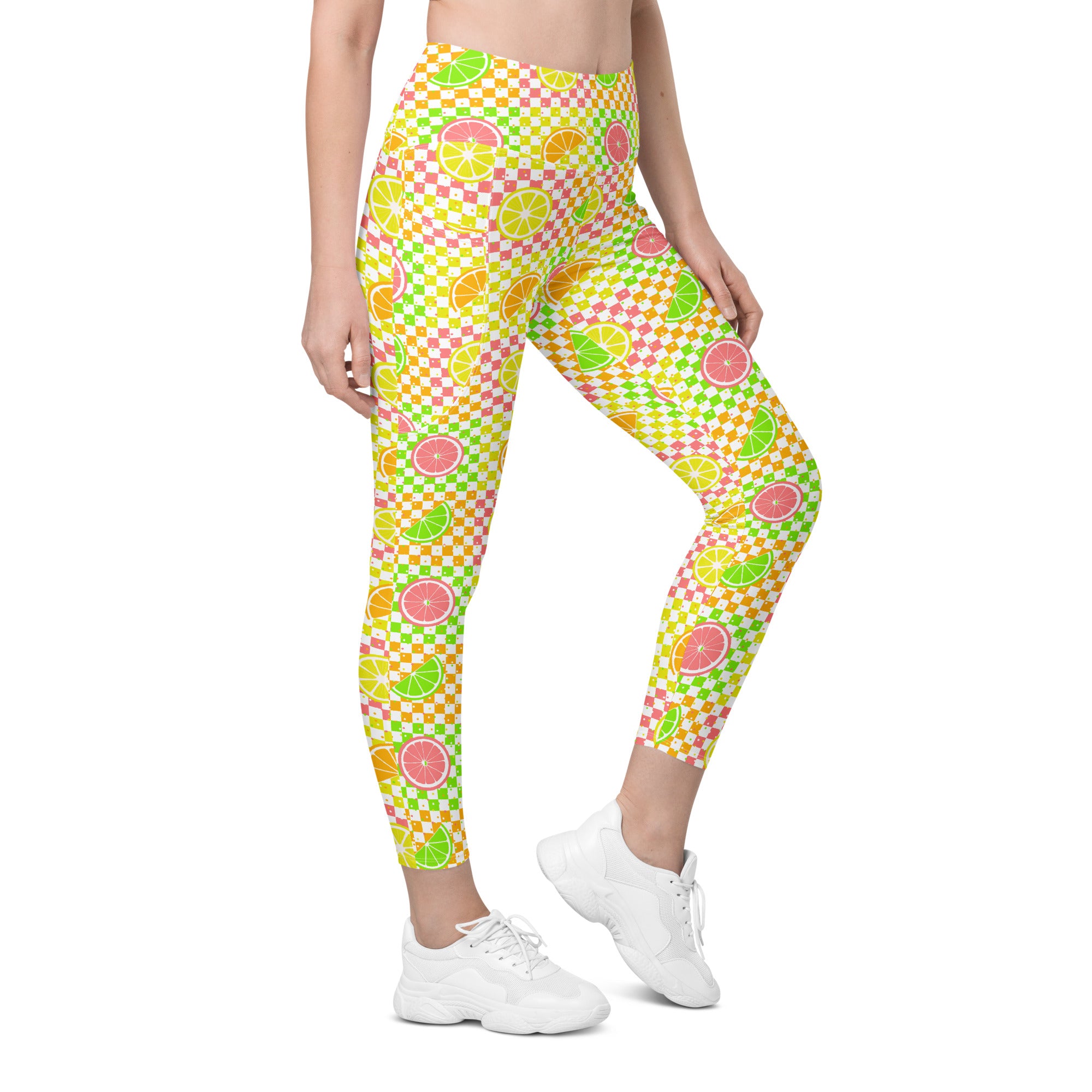 RECYCLED High Waist Pocket Leggings - 'Citrus Squares'