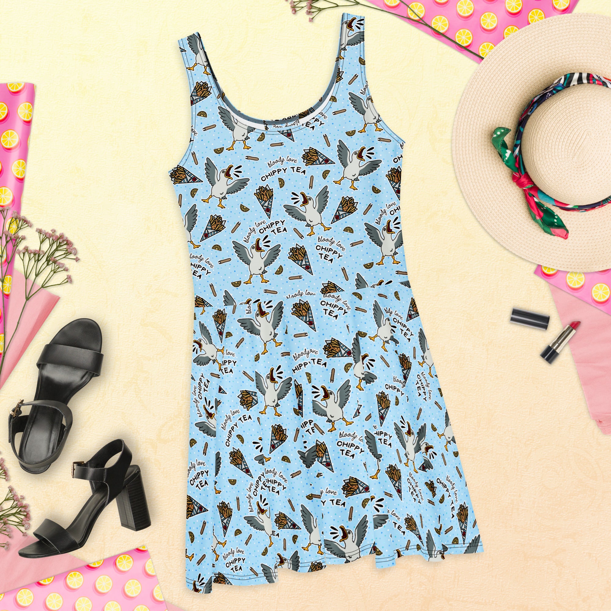 Sleeveless Stretch Skater Dress - 'Chippy Tea' CUT-SEW
