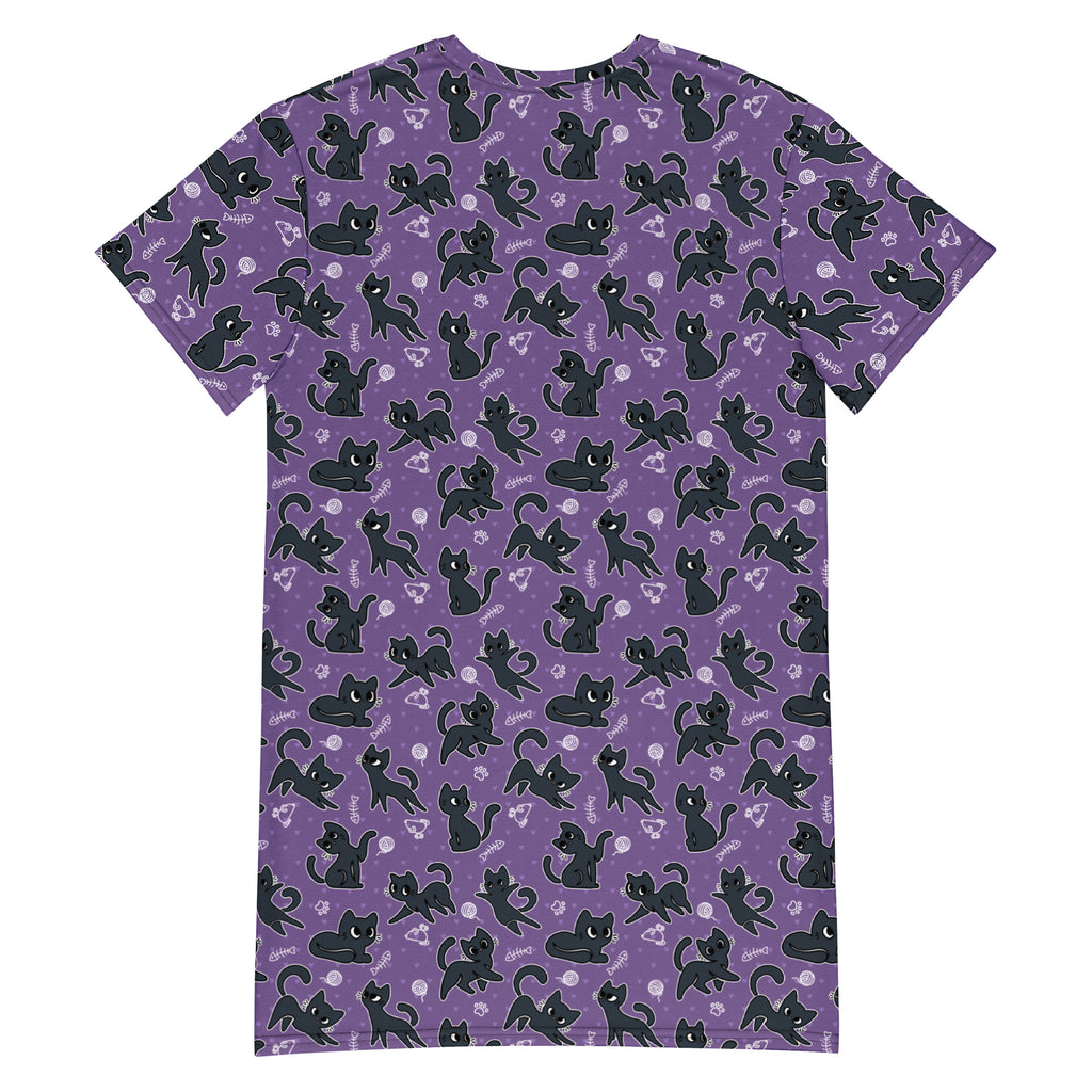 Unisex Multi-wear Tee Dress - 'Purrple Playtime'