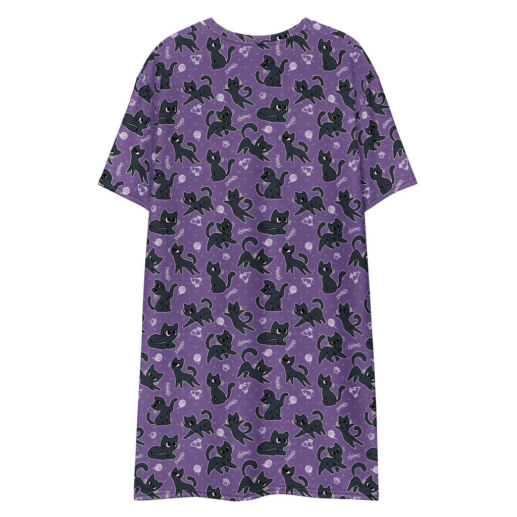 Unisex Multi-wear Tee Dress - 'Purrple Playtime'
