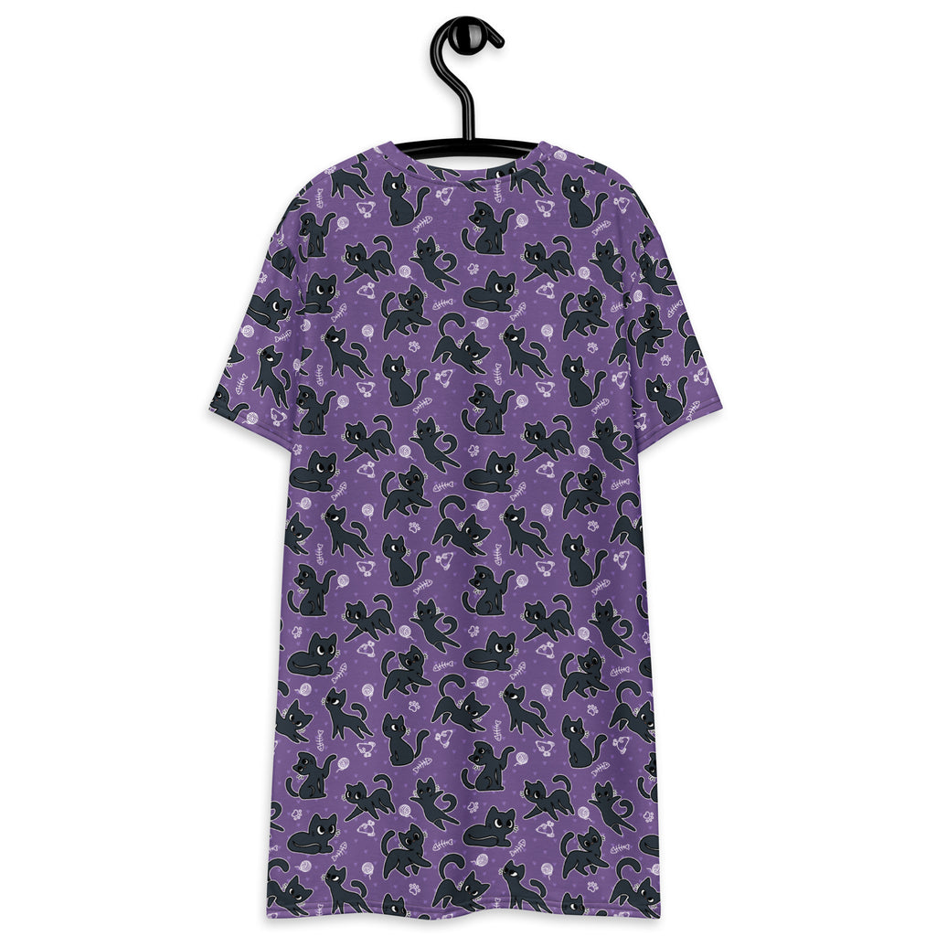 Unisex Multi-wear Tee Dress - 'Purrple Playtime'