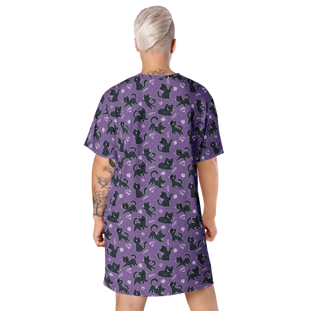 Unisex Multi-wear Tee Dress - 'Purrple Playtime'