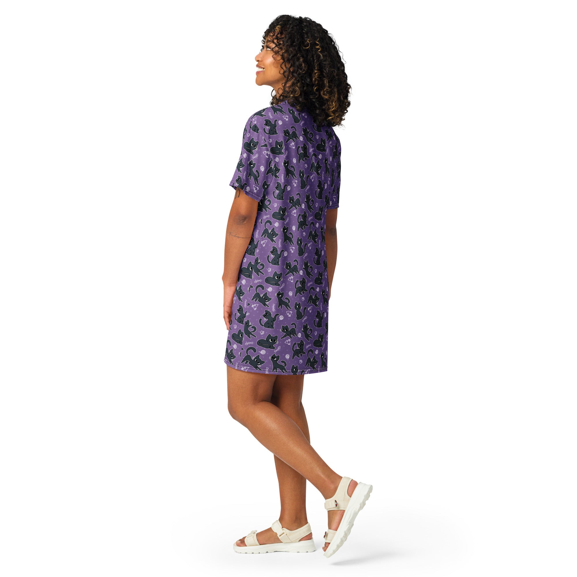 Unisex Multi-wear Tee Dress - 'Purrple Playtime'