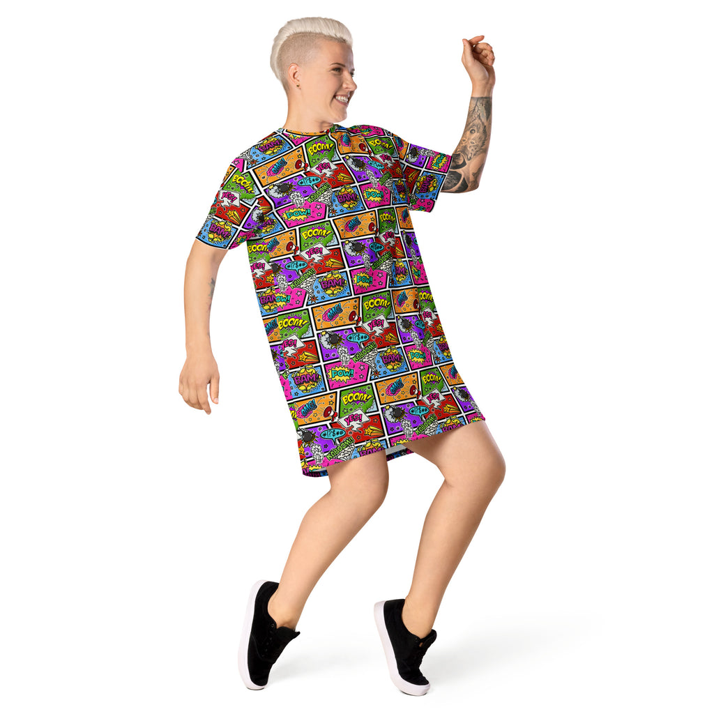 Unisex Multi-wear Tee Dress - 'Comic Chaos'