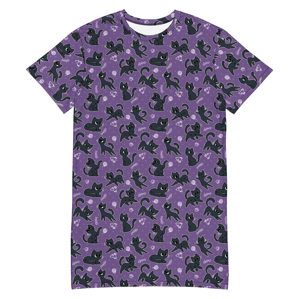 Unisex Multi-wear Tee Dress - 'Purrple Playtime' 6XL