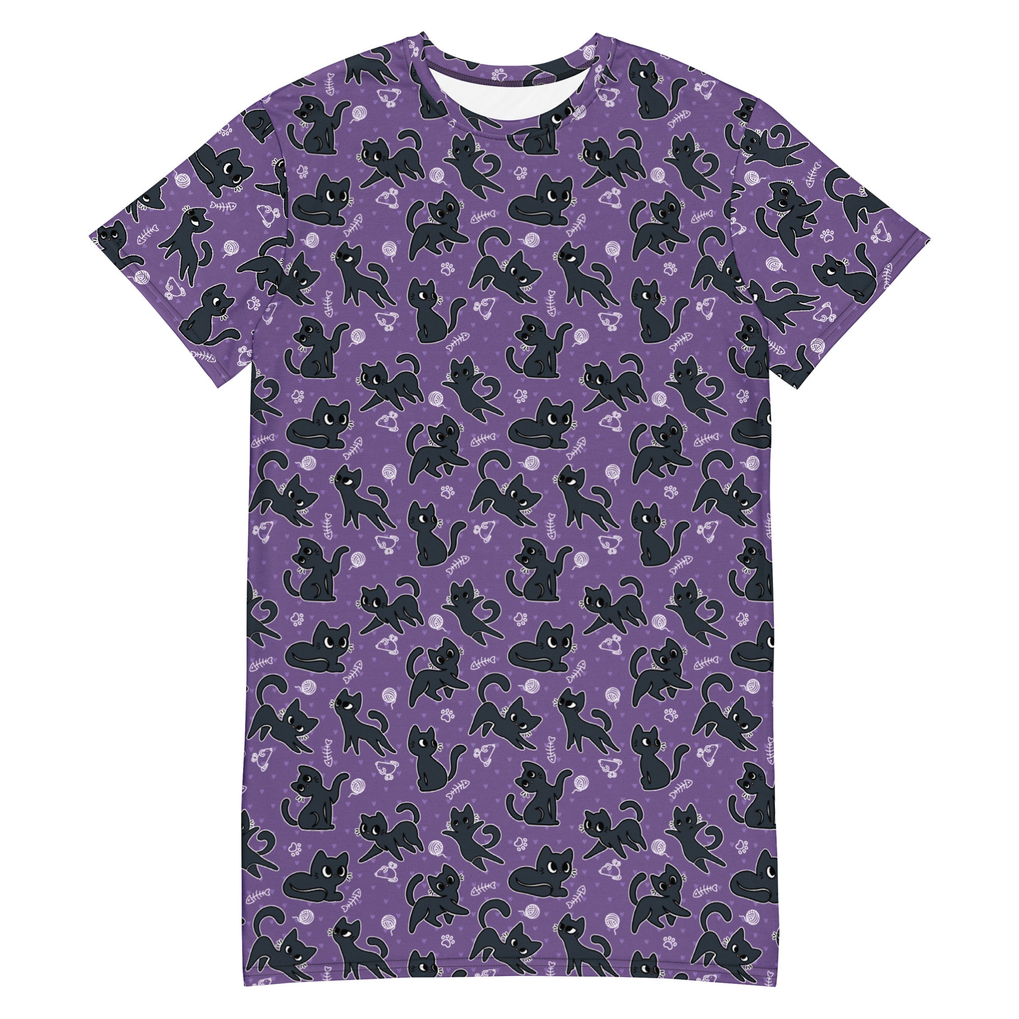 Unisex Multi-wear Tee Dress - 'Purrple Playtime' 6XL