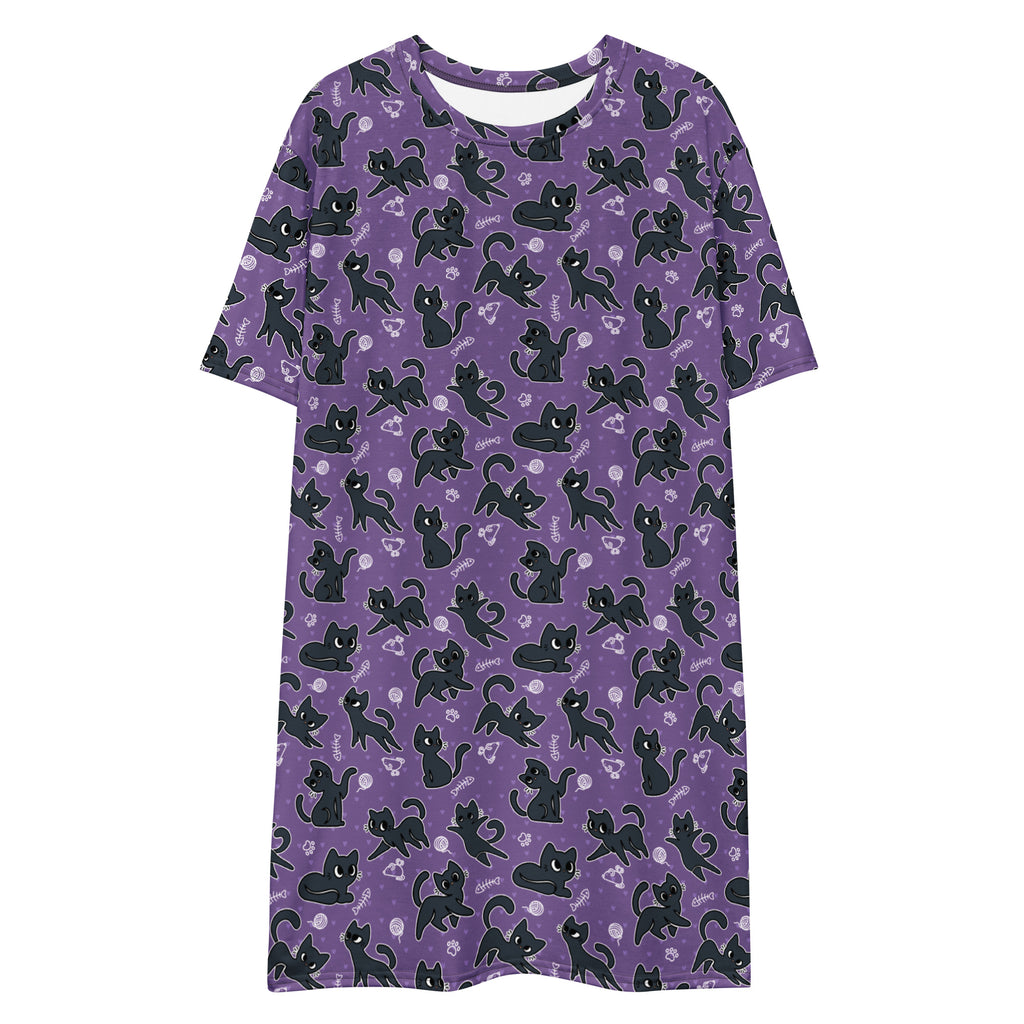 Unisex Multi-wear Tee Dress - 'Purrple Playtime'