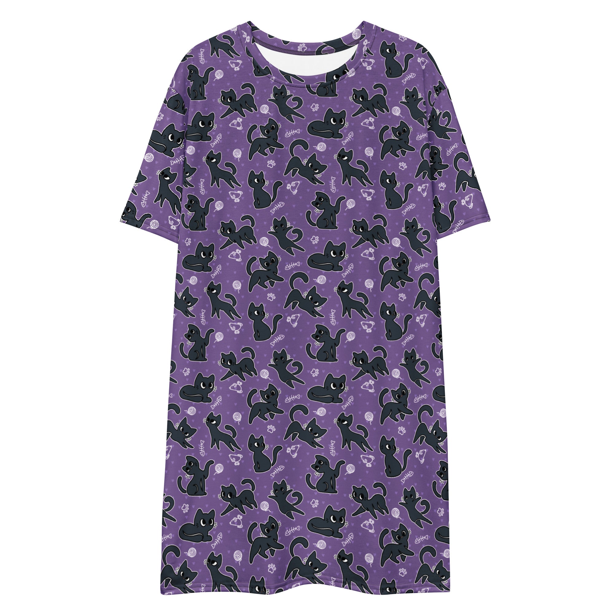 Unisex Multi-wear Tee Dress - 'Purrple Playtime'