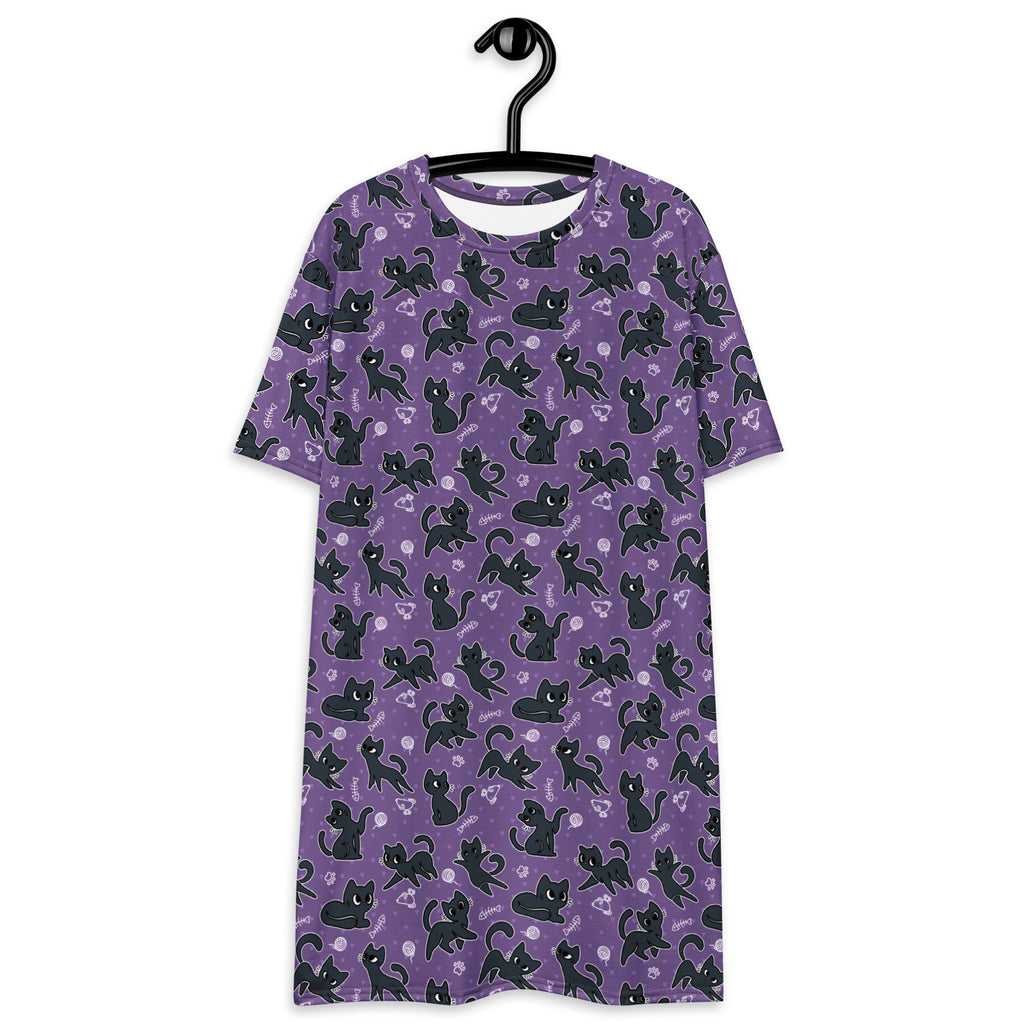 Unisex Multi-wear Tee Dress - 'Purrple Playtime'