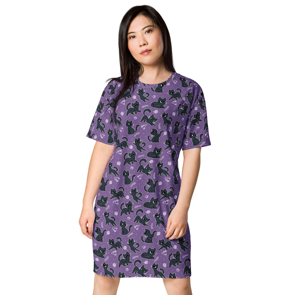 Unisex Multi-wear Tee Dress - 'Purrple Playtime'