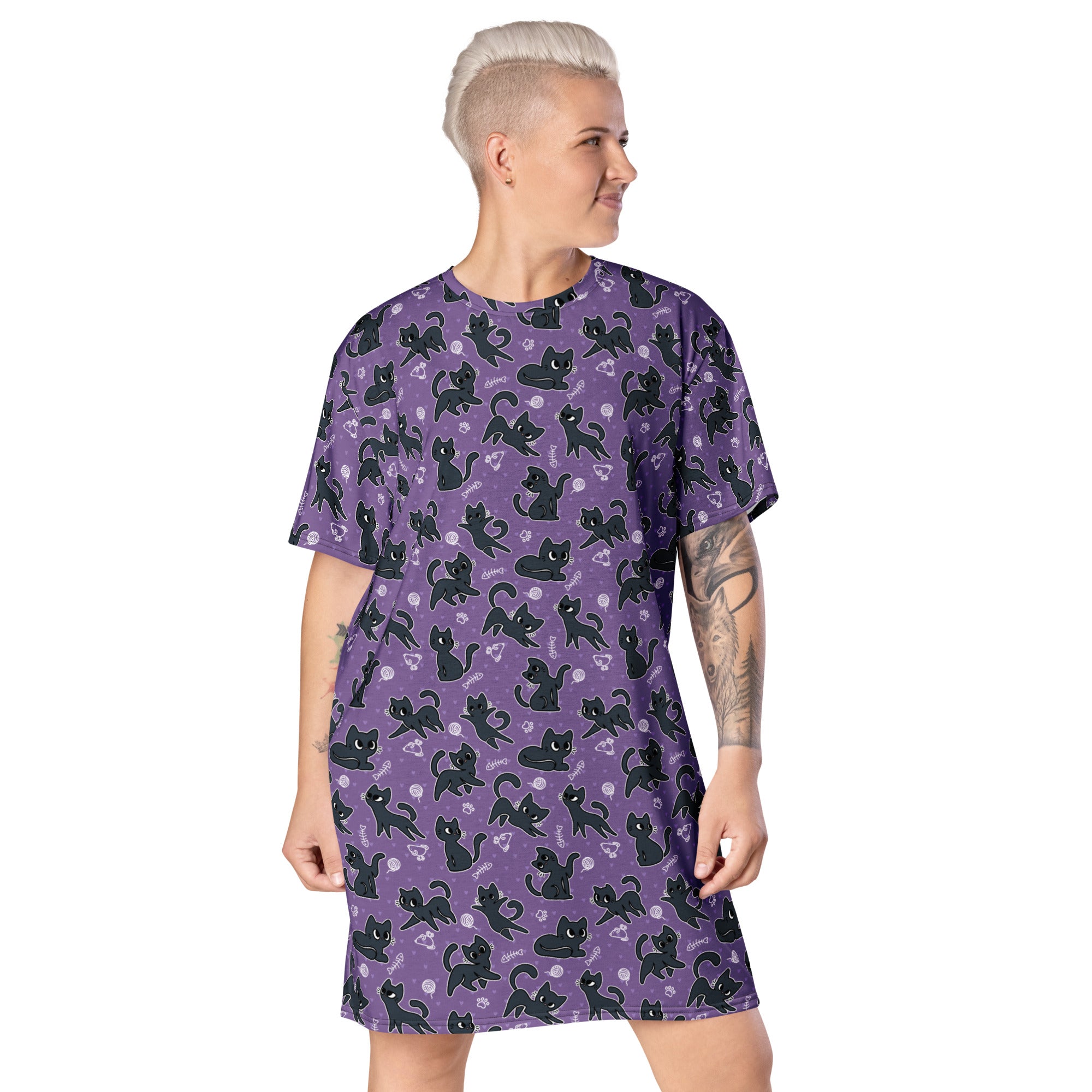 Unisex Multi-wear Tee Dress - 'Purrple Playtime'