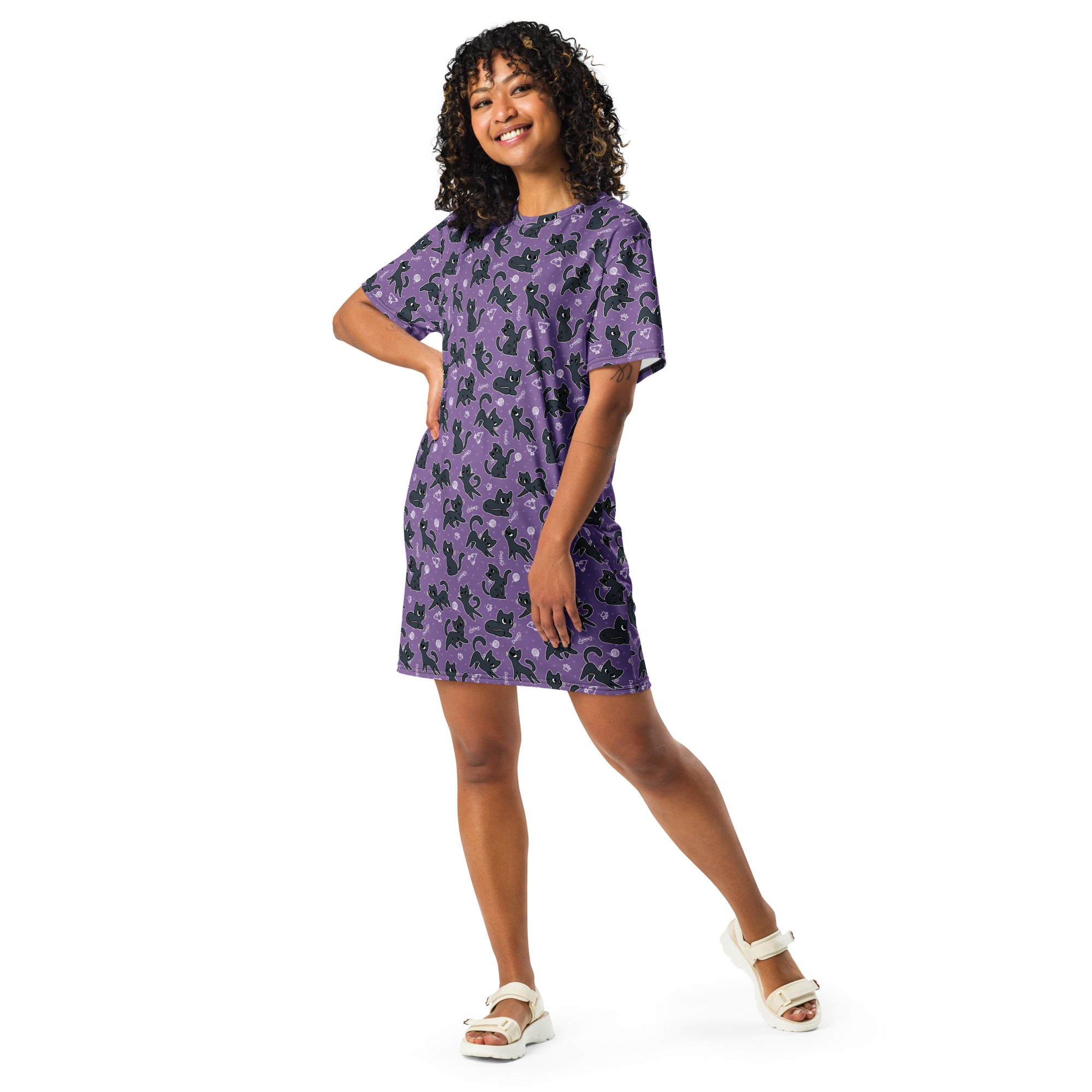 Unisex Multi-wear Tee Dress - 'Purrple Playtime'