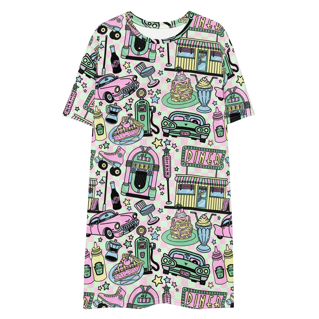 Unisex Multi-wear Tee Dress - 'Bubblegum Diner' 6XL