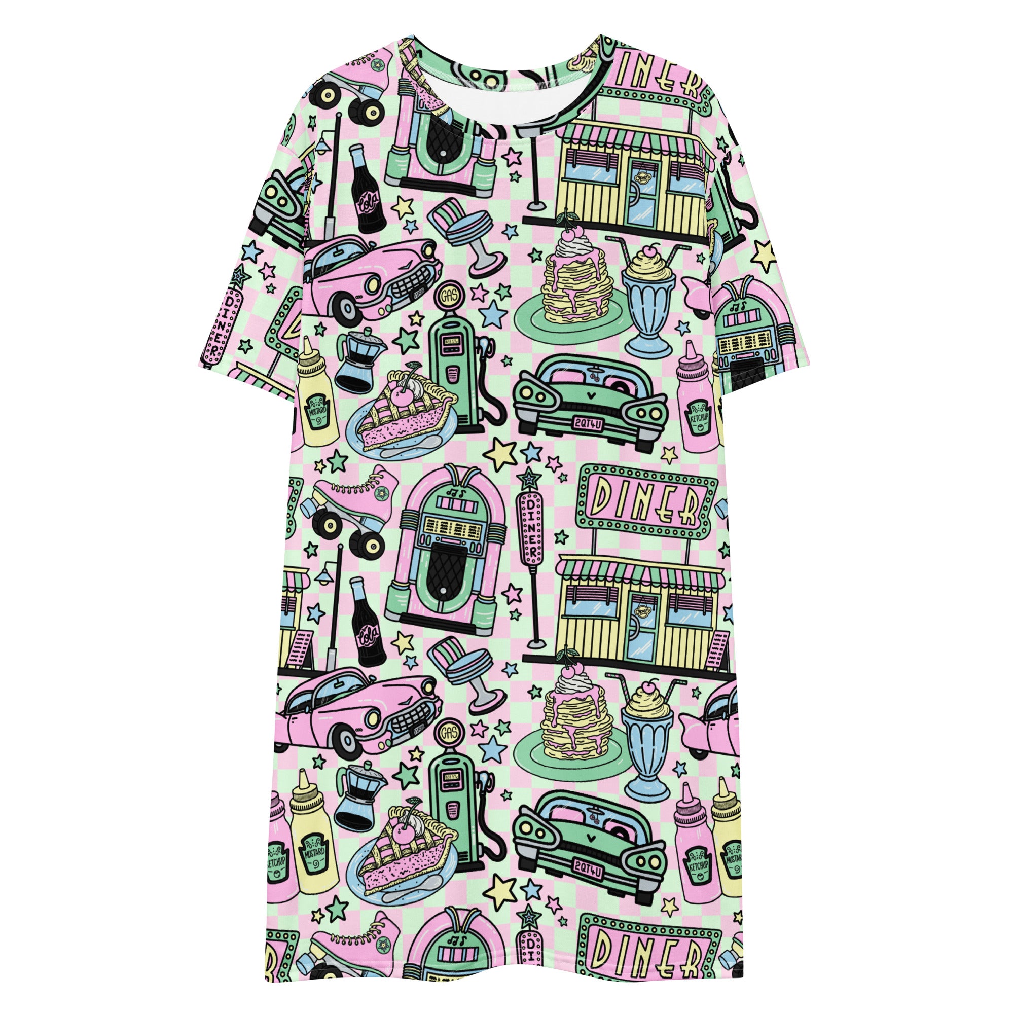 Unisex Multi-wear Tee Dress - 'Bubblegum Diner' 6XL