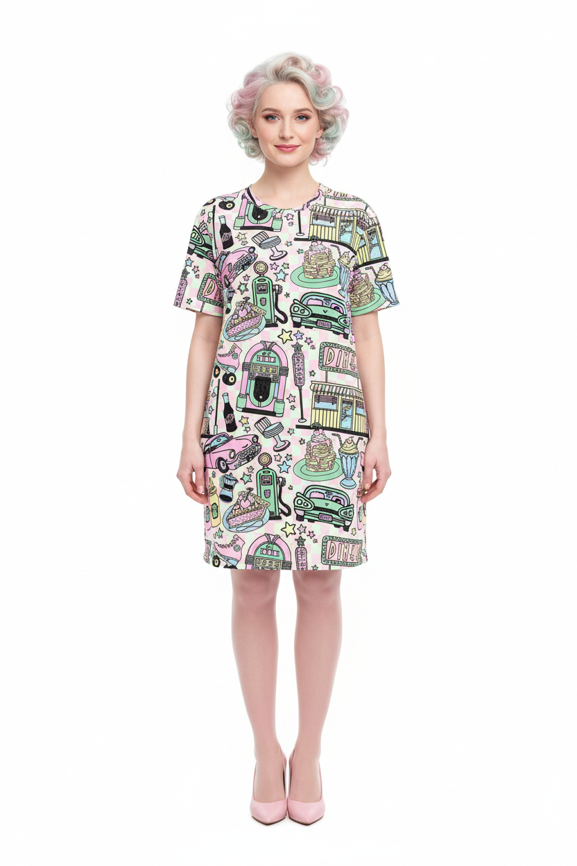 Unisex Multi-wear Tee Dress - 'Bubblegum Diner'