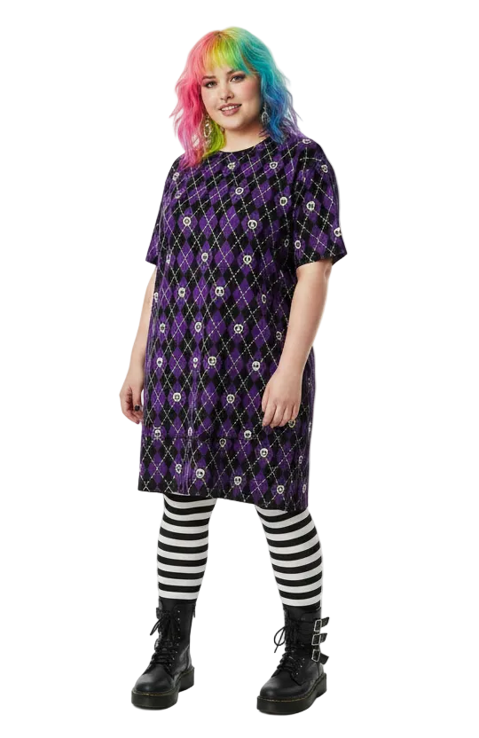 Unisex Multi-wear Tee Dress - 'Diamond Skulls'