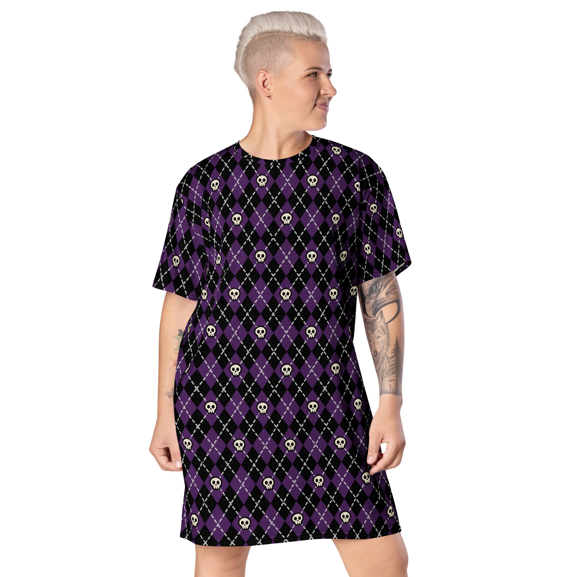 Unisex Multi-wear Tee Dress - 'Diamond Skulls'