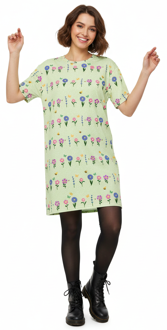 Unisex Multi-wear Tee Dress - 'Spring Stems'