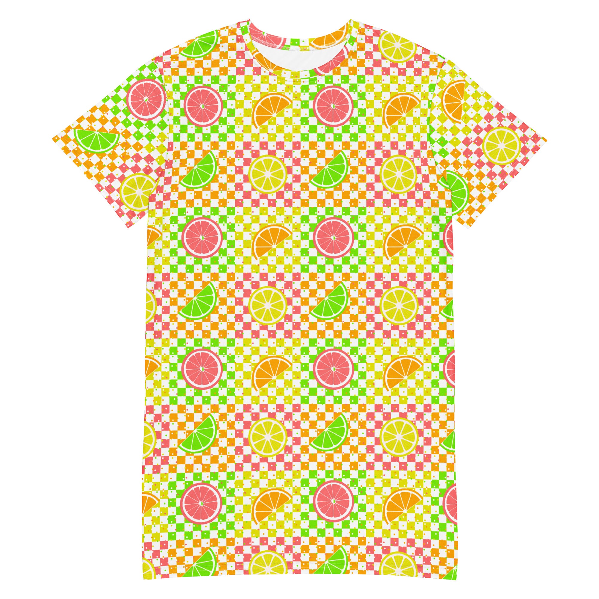 Unisex Multi-wear Tee Dress - 'Citrus Squares' 6XL