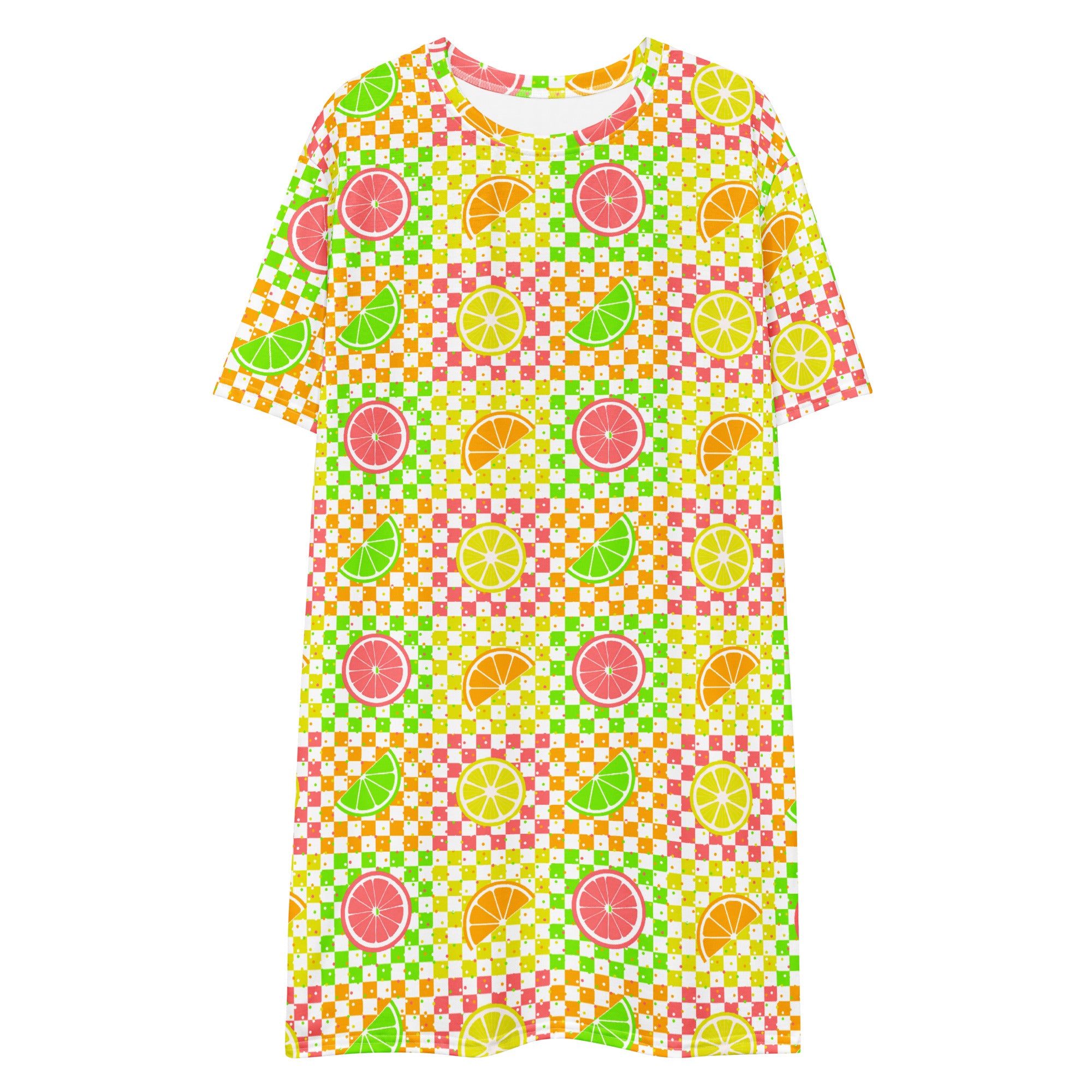 Unisex Multi-wear Tee Dress - 'Citrus Squares'