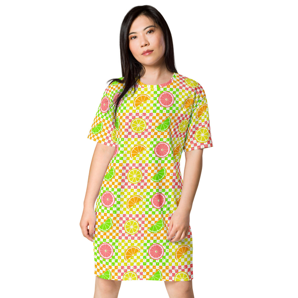 Unisex Multi-wear Tee Dress - 'Citrus Squares'