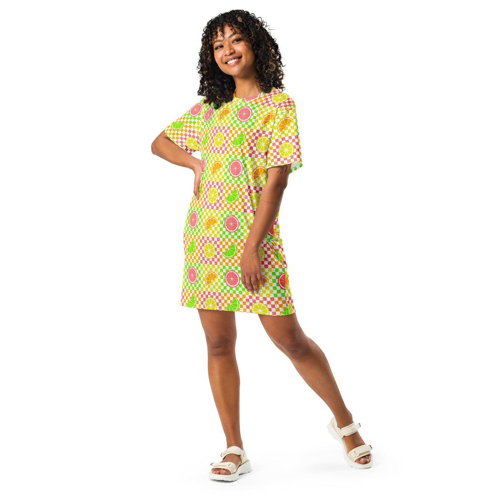 Unisex Multi-wear Tee Dress - 'Citrus Squares'